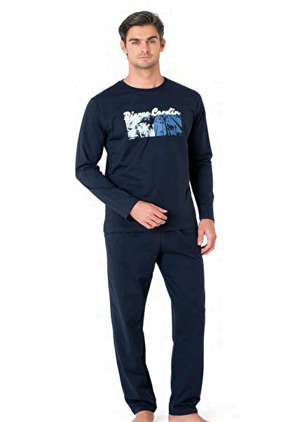 Pierre Cardin 6096 Men's Navy Blue Long Sleeve Crew Neck Pajama Set