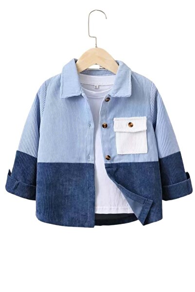 Eylüş Kids Mom Kadife Kapüşonlu Ceket Mavi Gradyan