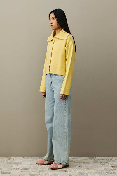 Fahhar Geniş Yakalı Tiftik Hırka Sarı