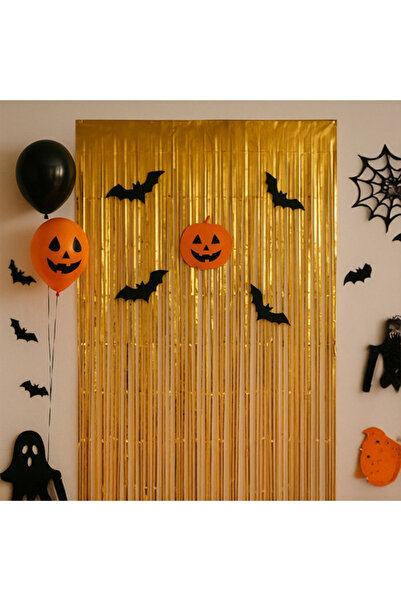 zola Διακοσμητική χρυσή κουρτίνα με λαμπερά κρόσσια, αυτοκόλλητη, ιδανική για πάρτι