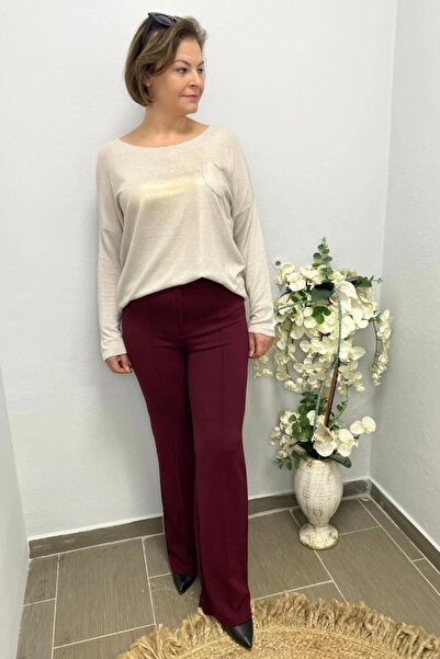 Mia Butik Plus Size Burgundy Crepe Palazzo Pants
