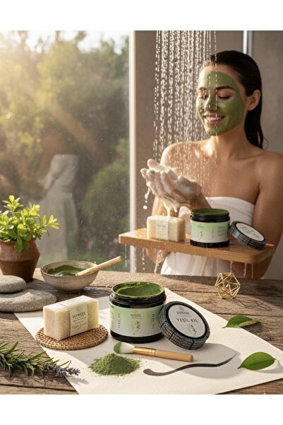 loweel Doğal Cilt Bakım Seti – Yeşil Kil Maskesi 500ml + Eşek Sütlü Kabak Lif...