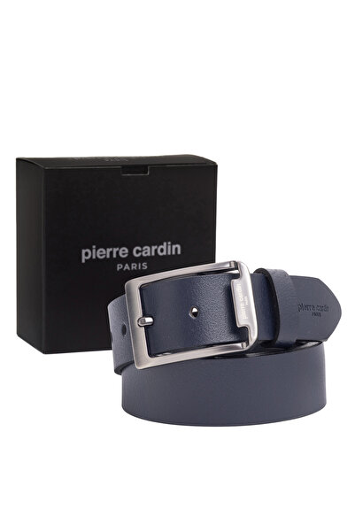 Pierre Cardin Curea pentru bărbați din piele albastru bleumarin (lățime 4 cm)...