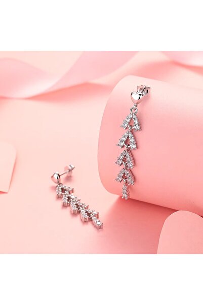 delis Μακριά σκουλαρίκια από ασήμι 925, JW1612, σχέδιο με πέτρα, επιπλατινωμένα με ρόδιο