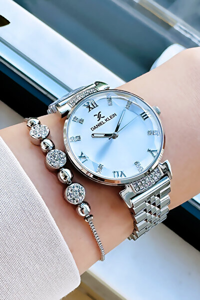 Daniel Klein Original Women's Wristwatch, Cut Glass Waterproof Silver Color Steel Band - Bracelet Gift Dkby2050C8