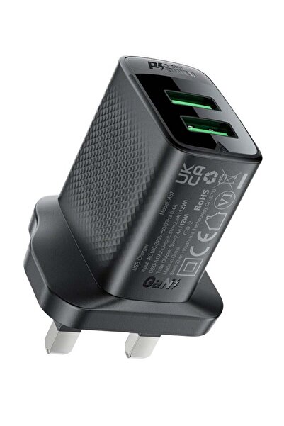 Acefast شاحن USB-A مزدوج المنفذ A87 12 وات (المملكة المتحدة) صغير الحجم وموثوق