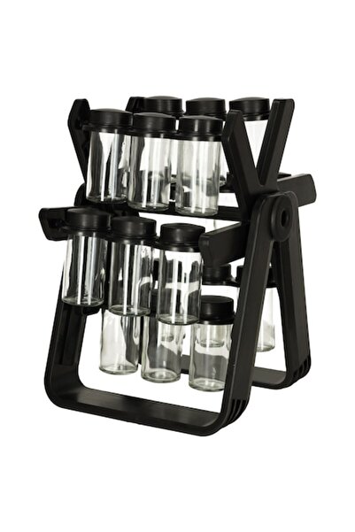 Luka Set organizator condimente Luka, 18 recipiente sticla, negru