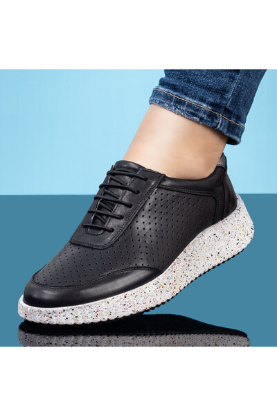 Modlet.ro Women's black perforated leather sneakers MOD08455