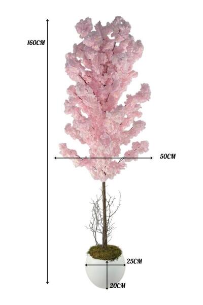 Nettenevime Yapay Ağaç Japon Kiraz Çiçeği Bahardalı Ağacı Beyaz Küre Saksıda Pembe Açık Renkli 160cm