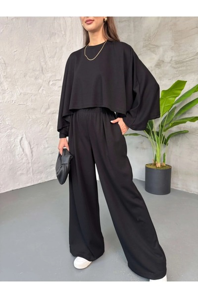 solena sln Women's Batwing Sleeve Crop Elastic Waist Pants Equivalent Modal Set