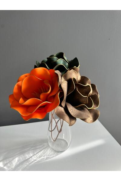 Luvienn El Yapımı Dekoratif Büyük 3 Adet Yapay Manolya Çok Renkli Vazo Çiçeği