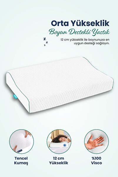 ORPEDOX Orta Yüksek Boyun Destekli Ortopedik Visco Yastık 60x40x12-8cm