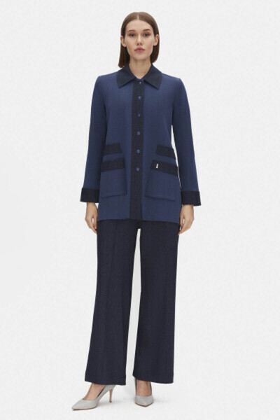 MISS DALIDA Denim Detaylı Triko Indigo Ceket