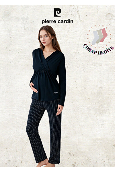 Pierre Cardin Kadın Hamile Giyim Pamuklu & Modal Uzun Kol Kutulu Pijama Takımı (Çorap Hediyeli) L1.PC.909.4.001