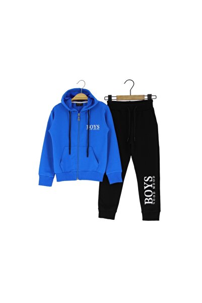 Atabay Kids ATABAY 372-10-25 ERKEK EŞOFMAN TAKIM KAPŞONLU BOYS GOOD MOOD BASKILI FERMUARLI 2 İP 9/12 YAŞ