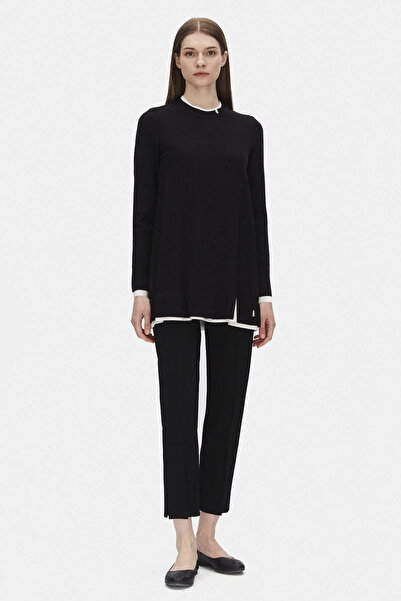 MISS DALIDA Yakası Yırtmaçlı Triko Siyah Tunik