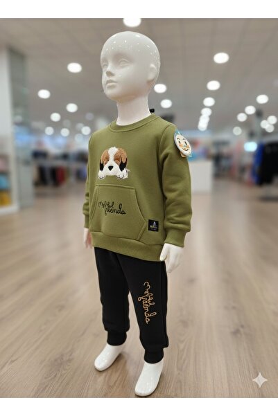 Jasminya طقم مكون من قطعتين للأولاد، مطرز على شكل كلب، جيب على شكل كنغر، لون ...