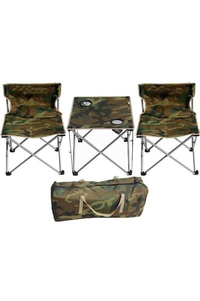 Sanlux O masă cu 2 scaune pentru camping, model militar pliabil, geantă inclusă