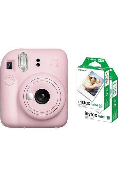 Fujifilm كاميرا فورية Instax Mini 12 - لون وردي زاهي + حزمة من 2 فيلم