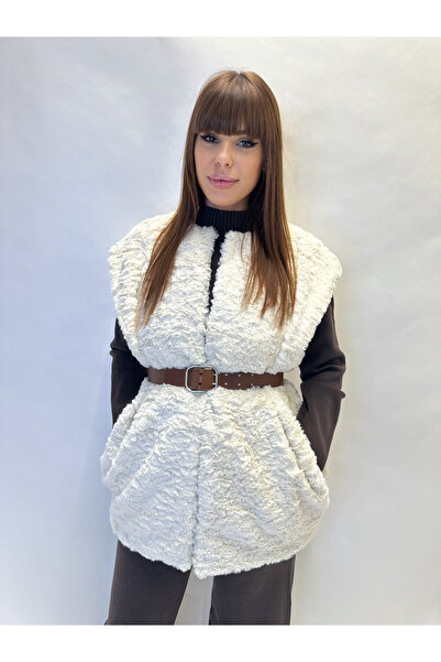 IFASTFASHION Women's fur vest – elegant model with pockets and drawstring