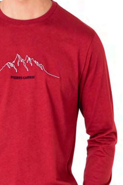 Pierre Cardin 6101 Men's Burgundy Long Sleeve Crew Neck Pajama Set