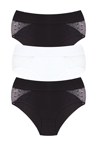 Öts Women's Panties 3-Pack with Tulle on the Sides, High Waist (96% Cotton - 4% Elastane)