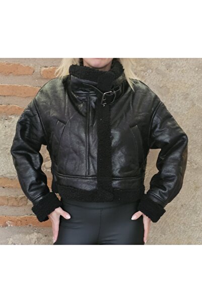 Hilals Butik Siyah İçi Kürklü Kısa Mont