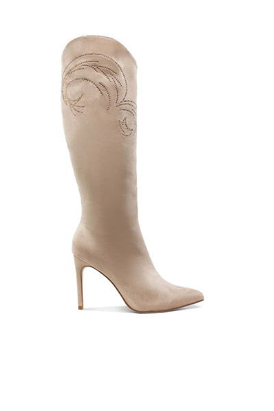 london Rag حذاء نسائي بكعب عالٍ منقوش بأحجار الراين باللون البيج