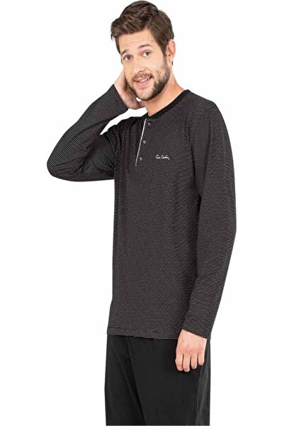 Pierre Cardin 5656 Ανδρικό μαύρο μακρυμάνικο κοστούμι πιτζάμα με κουμπιά στο ...