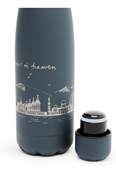 BAPS Hindu Mandir Insulated Stainless Steel Leak-proof Water Bottle, 450ml, UAE Skyline Design, Grey