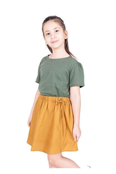Ozmoz By Mukadder Özden Organic Watermelon Sleeves Khaki Summer Girl's Tshirt