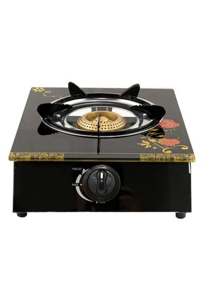 BESSE Gas Stove with Glass Plate, 1 Burner, 21x21x9 cm, Brass Burner