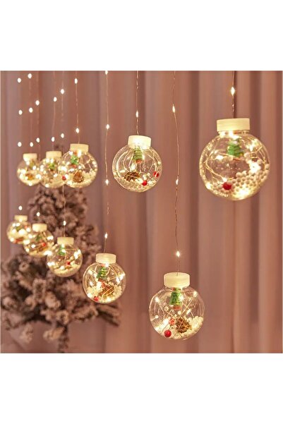 OEM Christmas light curtain with Santa globes, 12 figurines, warm white