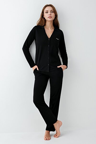 Pierre Cardin Kadın Giyim Pamuklu & Modal Uzun Kol Gömlek Pijama Takımı (Çorap Hediyeli) L1.PC.911.5.001