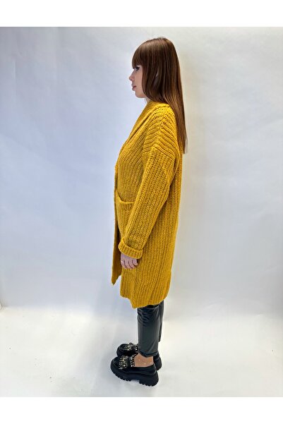 IFASTFASHION Women's long chunky cardigan – chunky knit with buttons, available in orange, yellow, and green