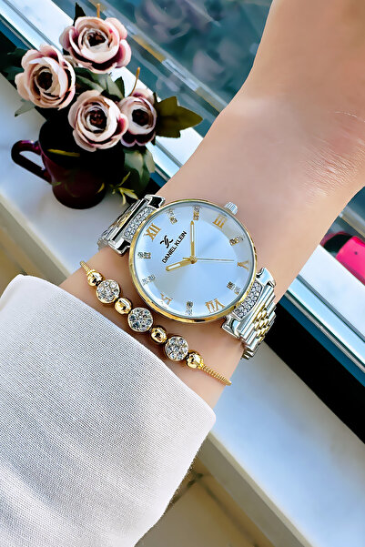 Daniel Klein Orijinal Kadın Kol Saati, Kesme Cam Su Geçirmez Gold Gümüş Çelik Kordon - Bileklik Hediye DKBY2050C4