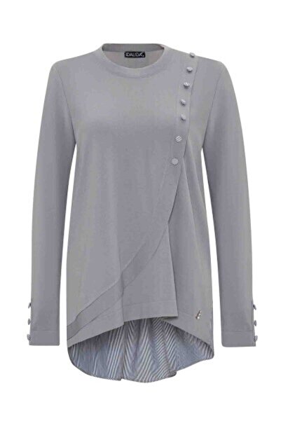 MISS DALIDA Düğmeleri ve Sırtı Poplin Triko Gri Tunik