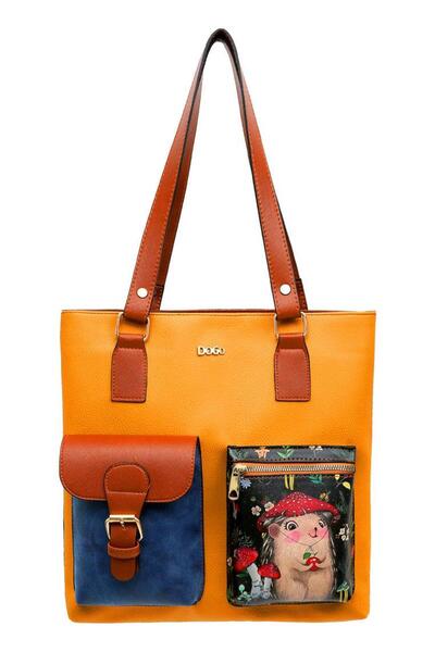 Dogo Women's Vegan Leather Yellow Shoulder Bag - Hedge Hug Design