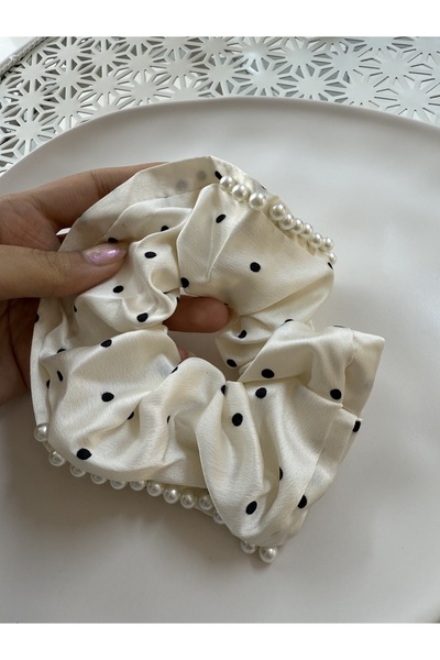 PONÇİK ACCESSORİES Bright polka dot fabric hair tie with pearl detail