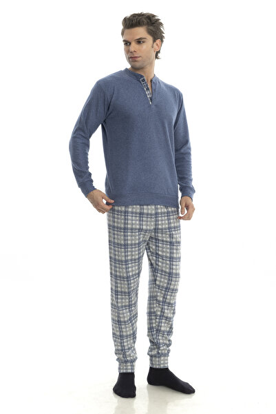 M MOONCOVER Mooncover Erkek Kışlık Baba-Oğul Kombinli Pijama Takımı Jeans