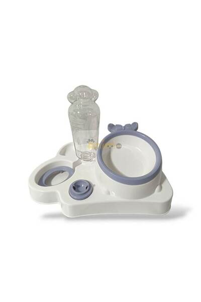 Manolex 4-in-1 Water and Food Bowl for Pets, Elevated, Non-Slip, with Cat Grass Attachment, White/Purple, Ma