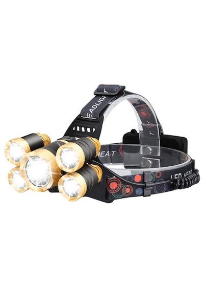 BOMSTOM Lanternă frontală cu 5 LED-uri, BOMSTOM, Zoom, Impermeabilă IPX6, Alu...