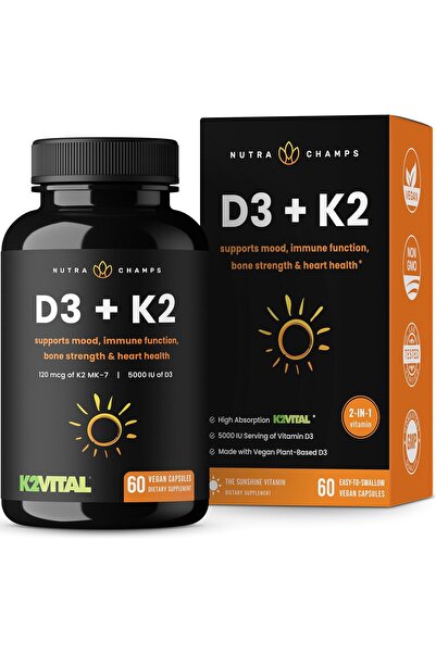 NutraChamps مكمل غذائي K2 MK7 مع فيتامين D3 لعظام قوية وقلب صحي (5000 وحدة دو...