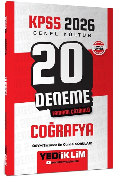 Yediiklim Yayınları KPSS 2026 Genel Kültür Coğrafya Tamamı Çözümlü 20 Deneme