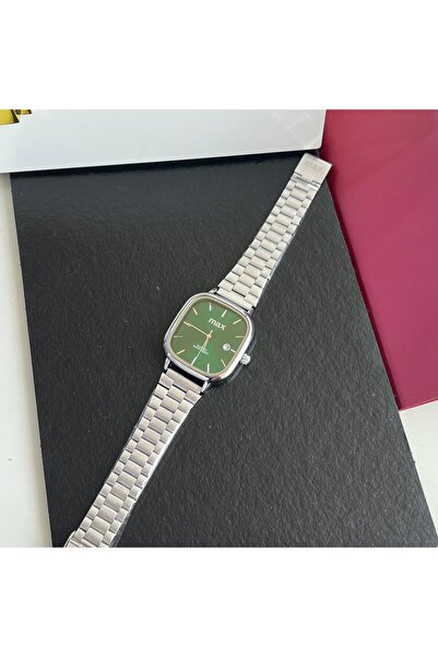 catera Men's watch with a silver steel strap and a rust-resistant green dial