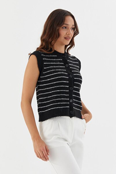 Shopping Shop Striped Knitwear Vest Blouse Black