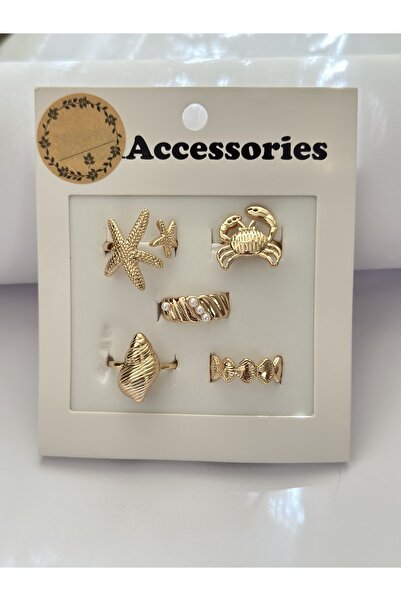 mibrillo مجموعة خواتم من 5 قطع مرصعة بالذهب