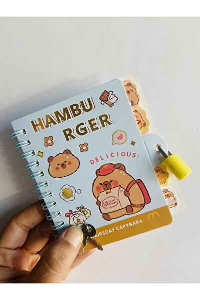 synshop Capybara Capybara Locked Notebook with Bookmark and Lined Spiral Binding