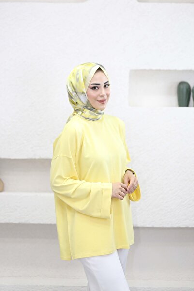 Ekru KADIN DİKİŞ DETAYLI YIRTMAÇLI BAĞLAMALI SWEAT TUNİK