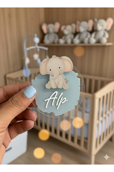 10'lu paket Şeffaf Fil Figürlü Bebek Magnet Kartlı ve Jelatinli İsme Özel Hatıra